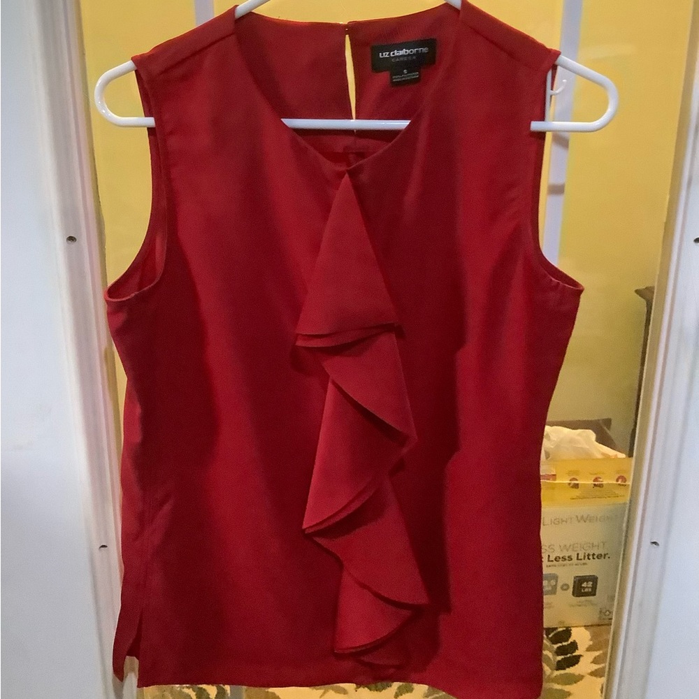 Red Liz Claiborne Top with Ruffle SMALL PERFECT FOR VALENTINES DAY!